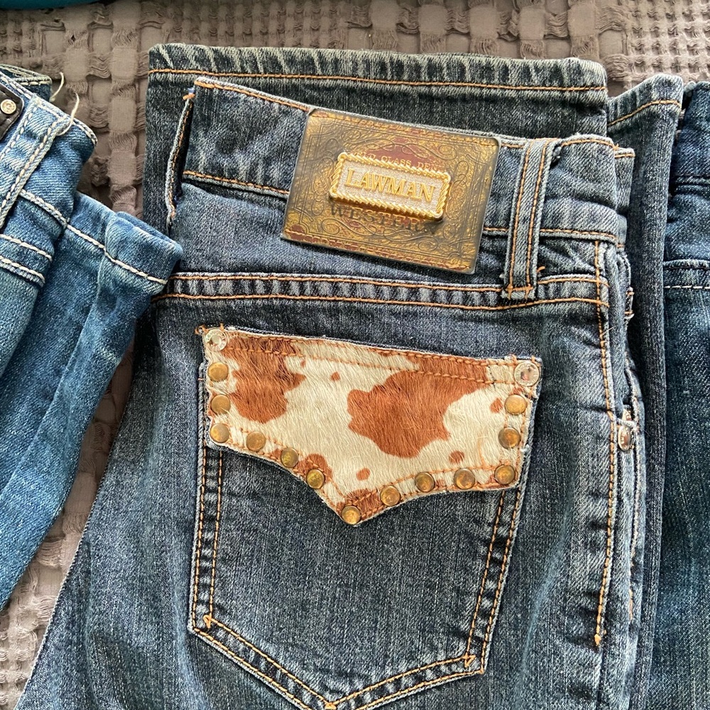 World class denim Lawman western jeans woman’s size 1 with real cowhide pockets